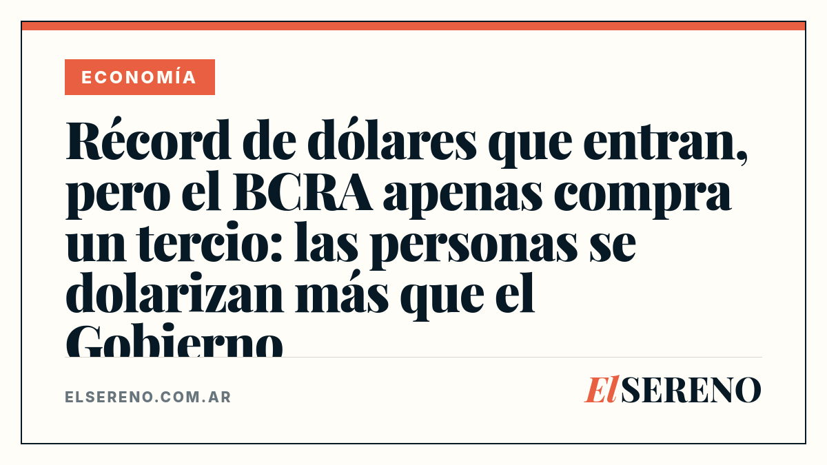 Récord de dólares que entran, pero el BCRA apenas compra un tercio: las personas se dolarizan más que el Gobierno